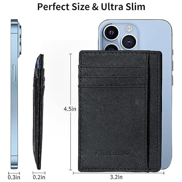 Slim Wallet for Men, Minimalist Front Pocket RFID Blocking Credit Black Cross - Picture 3 of 7